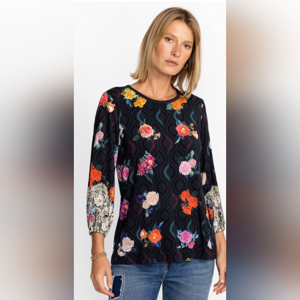 Johnny Was Multicolor Floral Long Sleeve Top